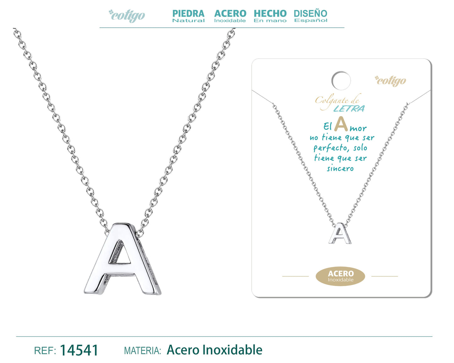 Collar Letra A Acero color Plateado