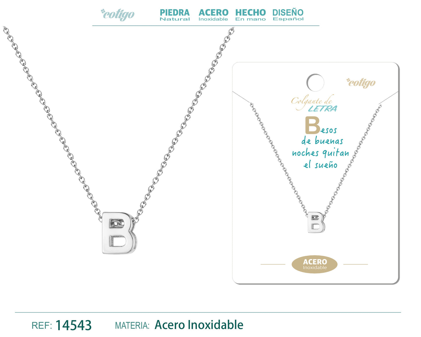 Collar Letra B Acero color Plateado