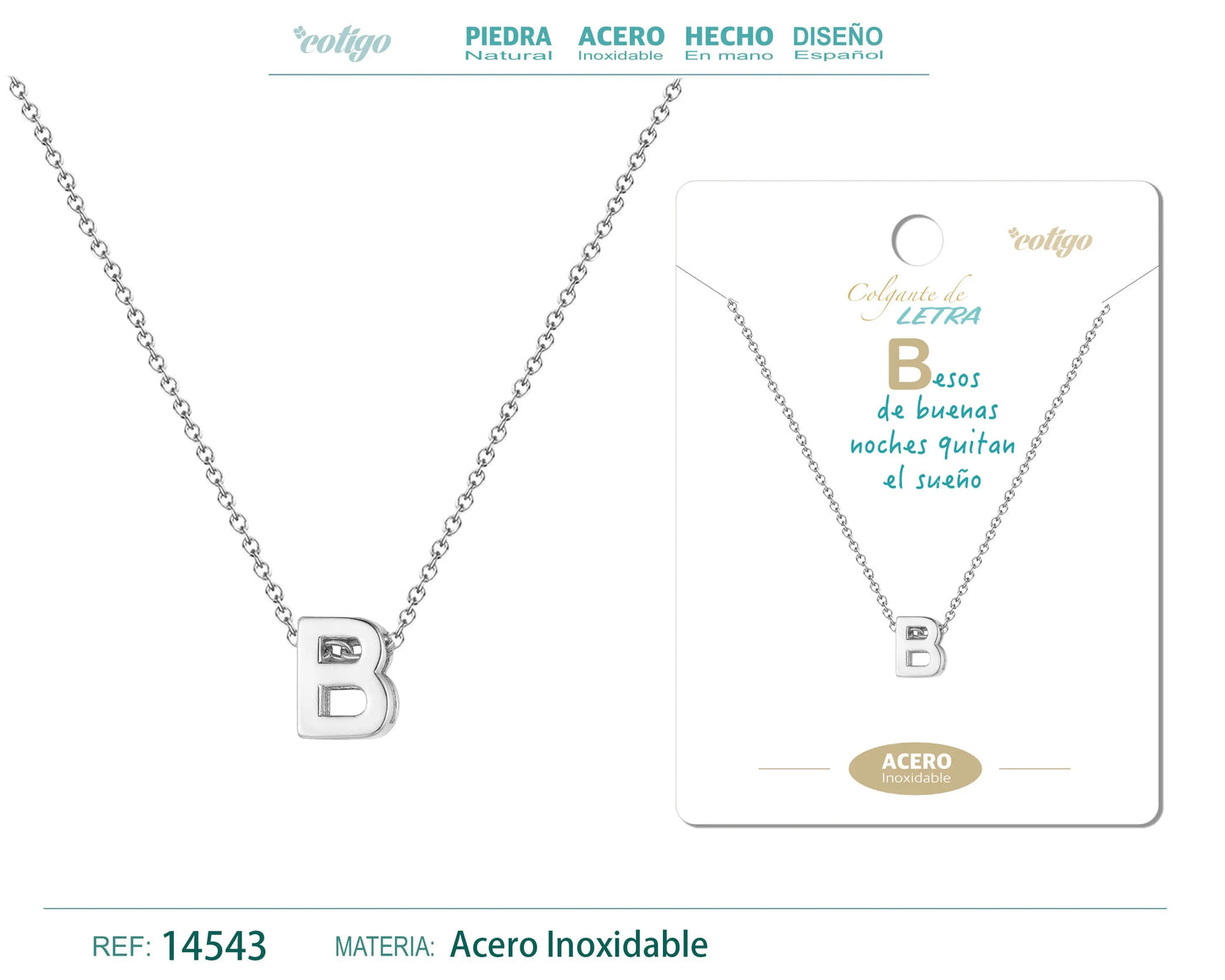 Collar Letra B Acero color Plateado - cotigo