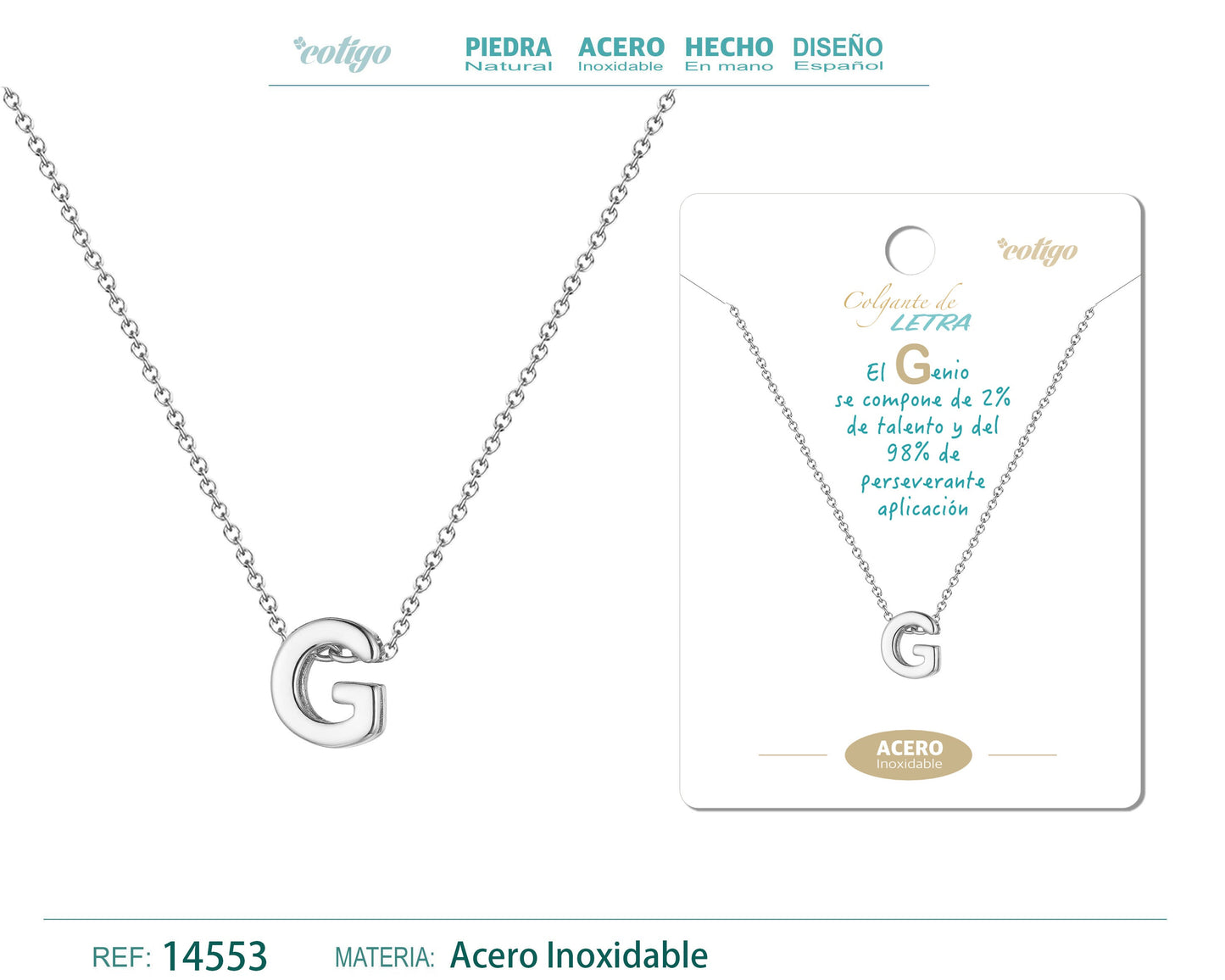 Collar Letra G Acero color Plateado