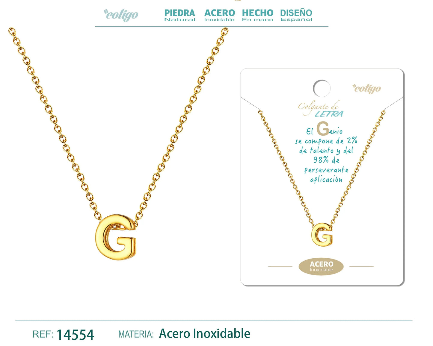 Collar Letra G Acero color Dorado - cotigo