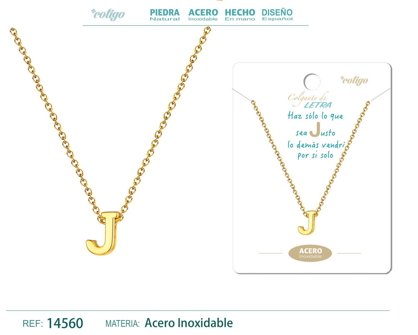 Collar Letra J Acero color Dorado