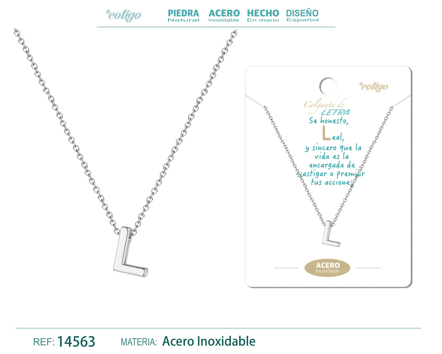 Collar Letra L Acero color Plateado