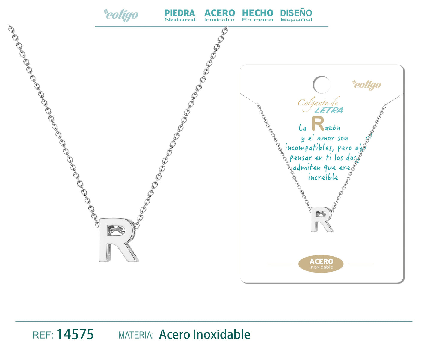 Collar Letra R Acero color Plateado