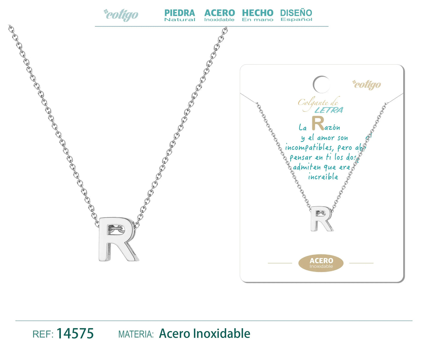 Collar Letra R Acero color Plateado - cotigo