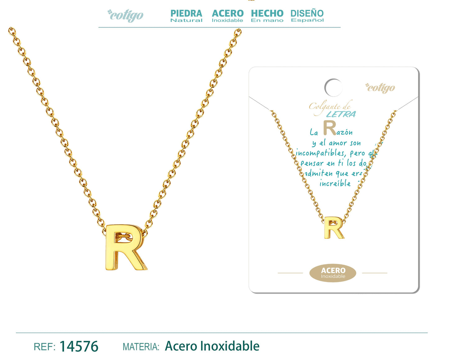 Collar Letra R Acero color Dorado