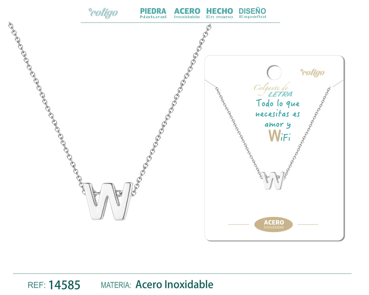 Collar letra W Color Plateado - cotigo