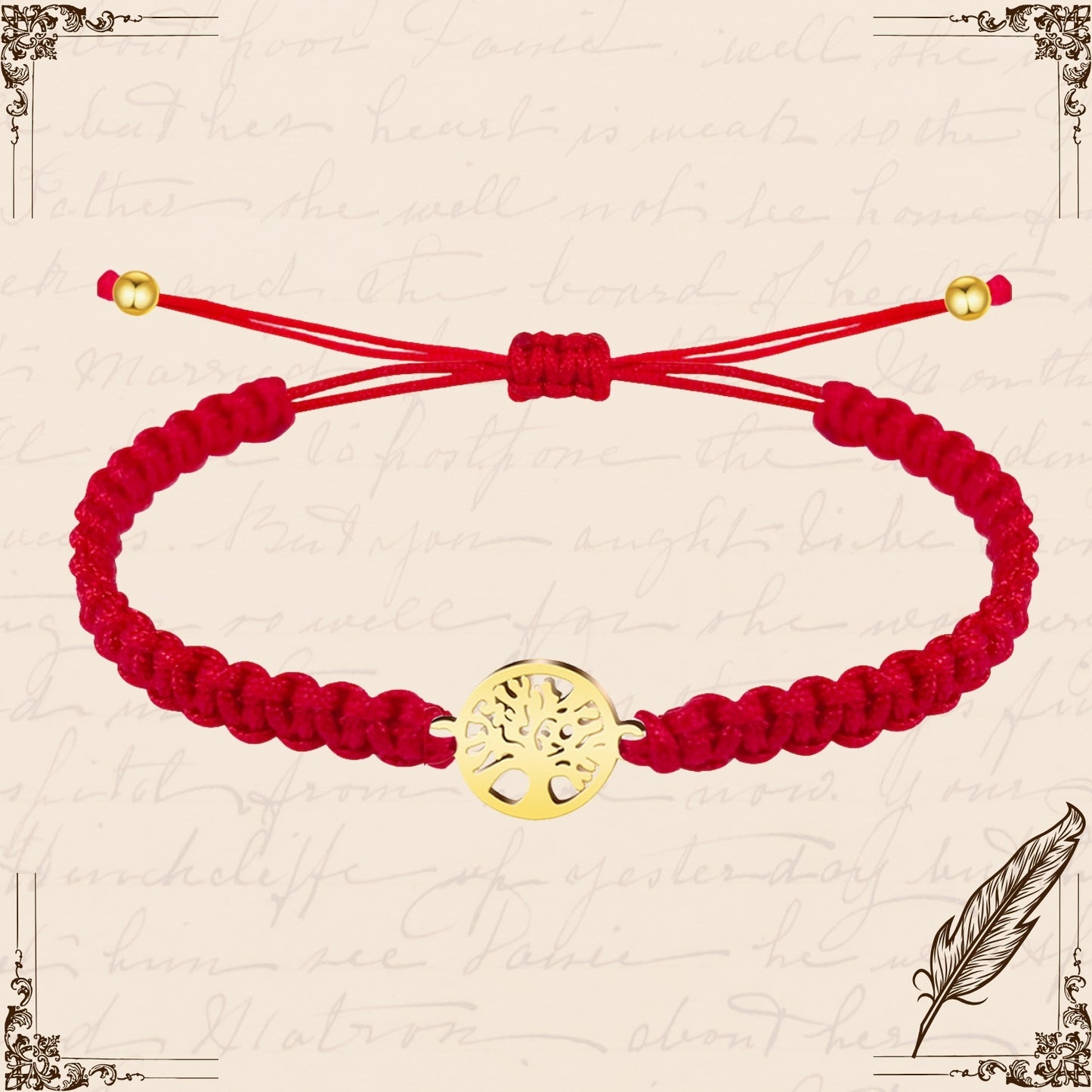 Pulsera Hilo Destino Rojo-Arbol de Vida Dorado