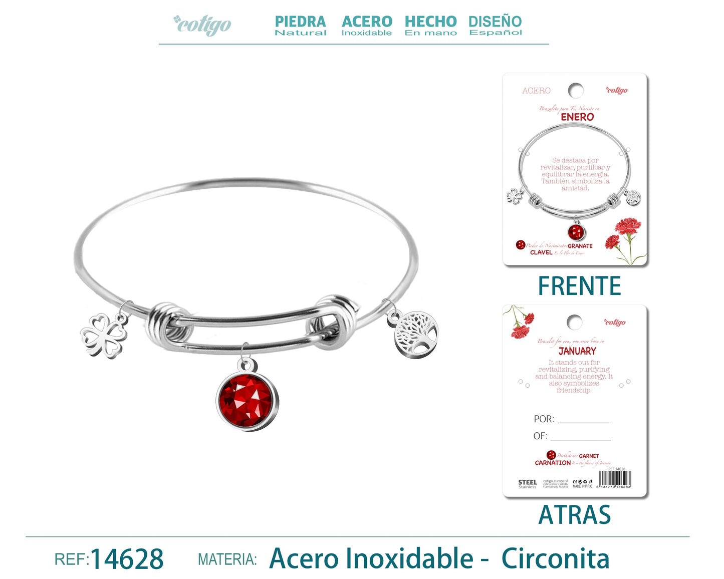 14628-Brazalete Acero para Nacimiento de mes Enero