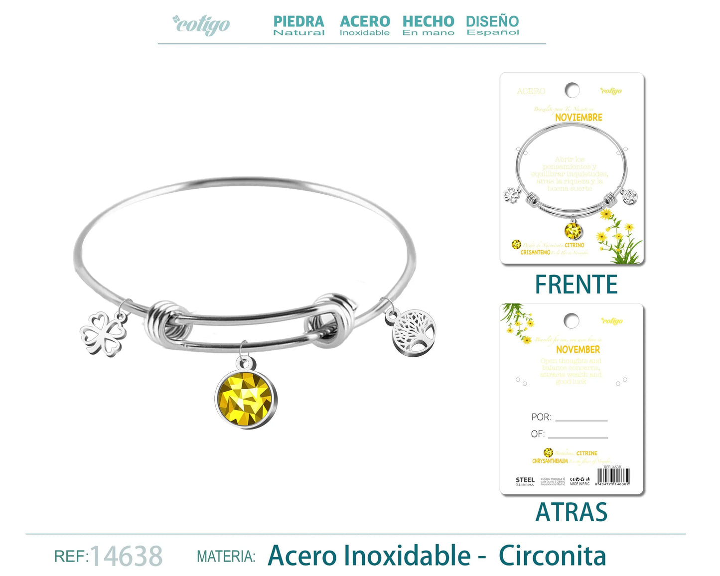 Brazalete Acero para Nacimiento de mes Noviembre - cotigo