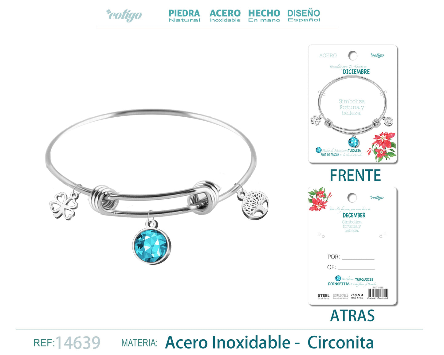 14639-Brazalete Acero para Nacimiento de mes Dicembre