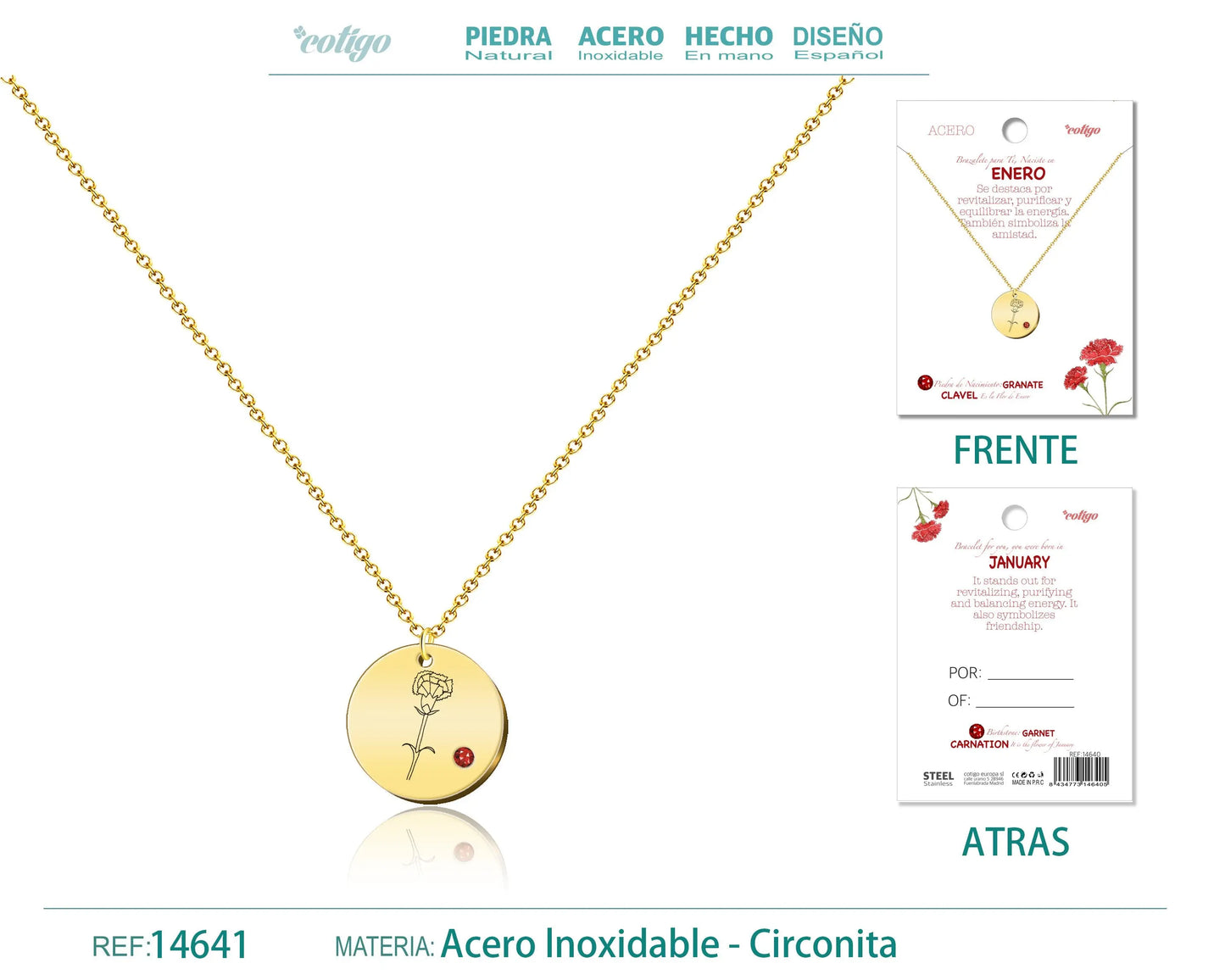 Collar Acero para Nacimiento de Enero Dorado - cotigo