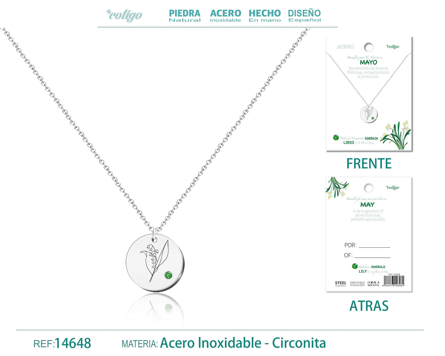 Collar Acero para Nacimiento de Mayo Plateado - cotigo