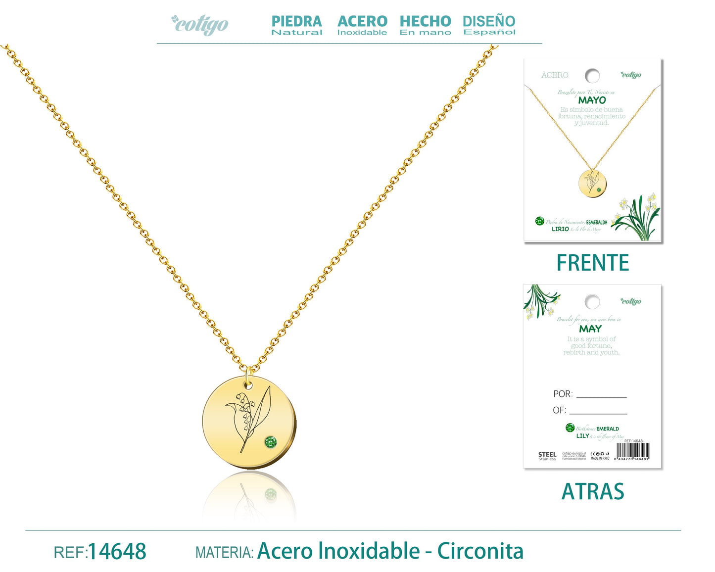 14649-Collar Acero para Nacimiento de Mayo Dorado