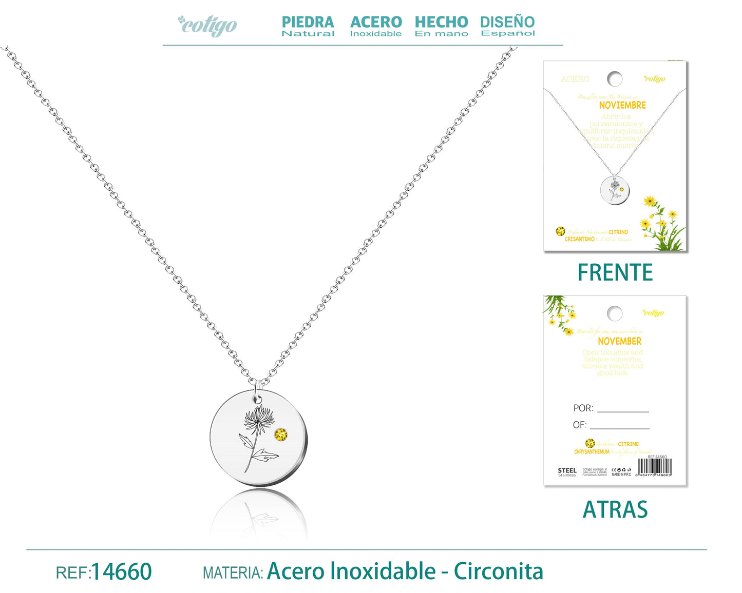 14660-Collar Acero para Nacimiento de Noviembre Plateado