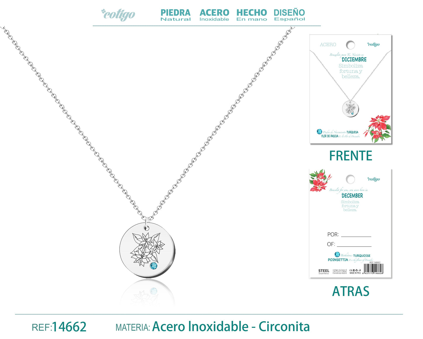 14662-Collar Acero para Nacimiento de Diciembre Plateado