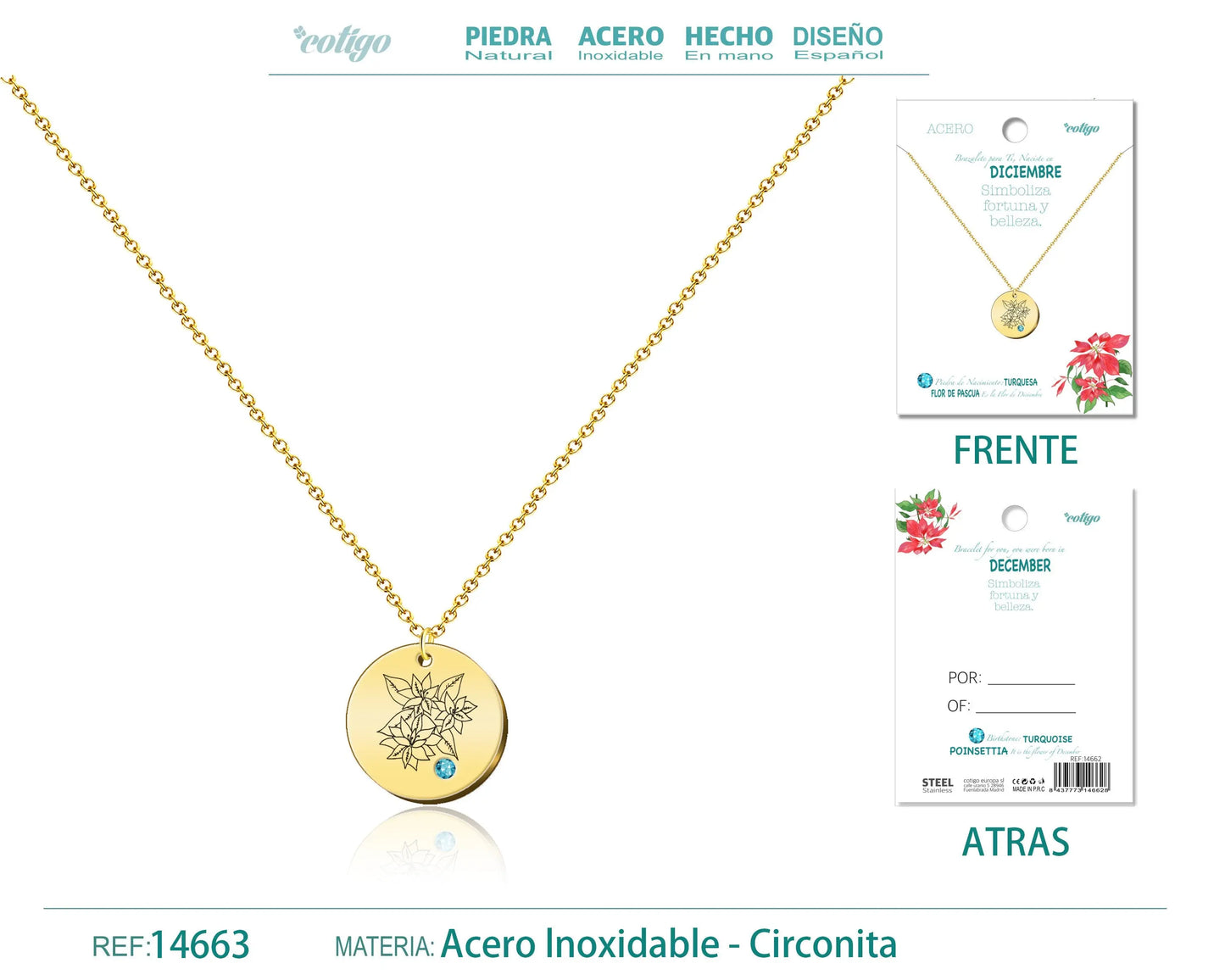 Collar Acero para Nacimiento de Diciembre Dorado - cotigo