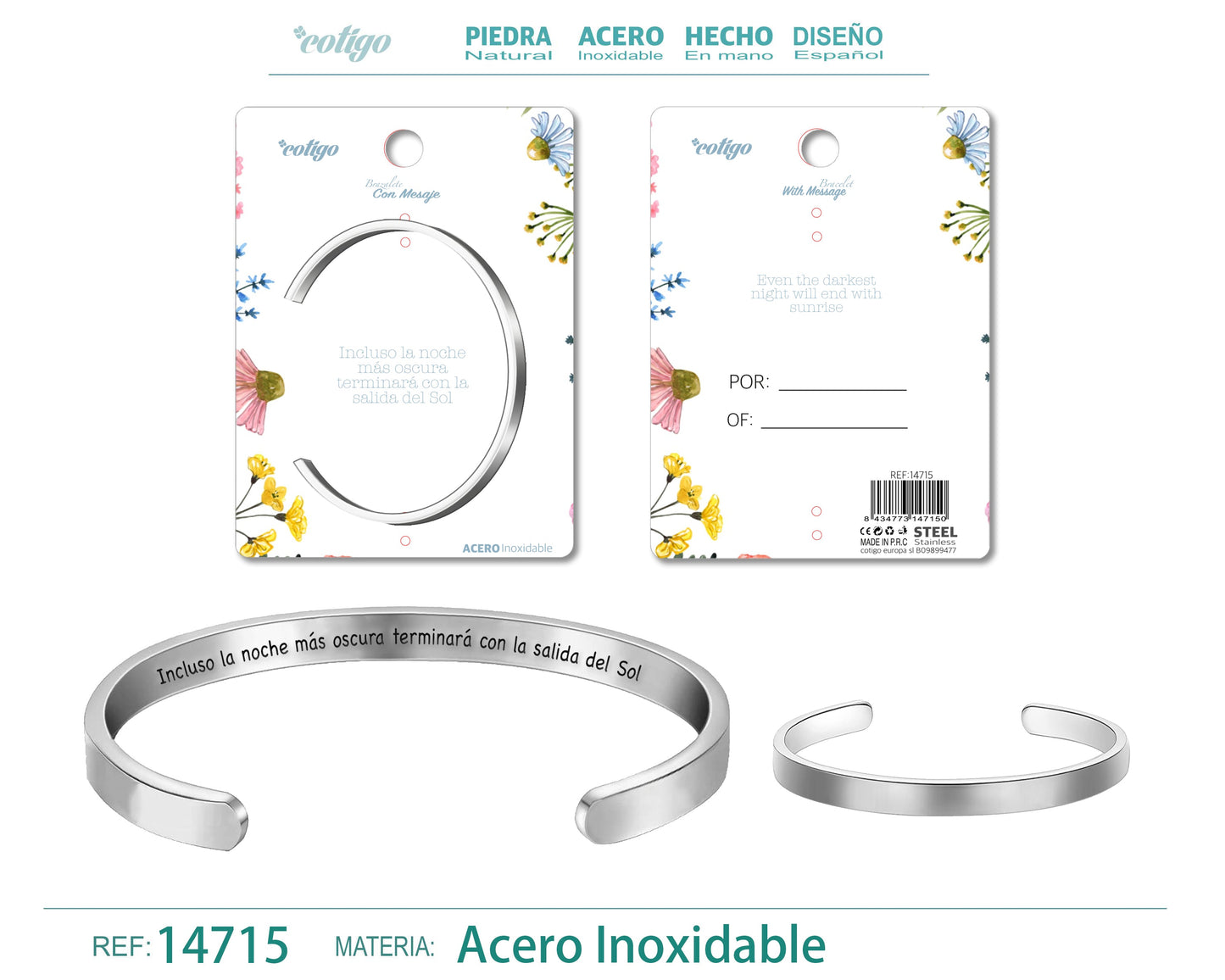 14715-Brazalete Acero con Mensaje Español