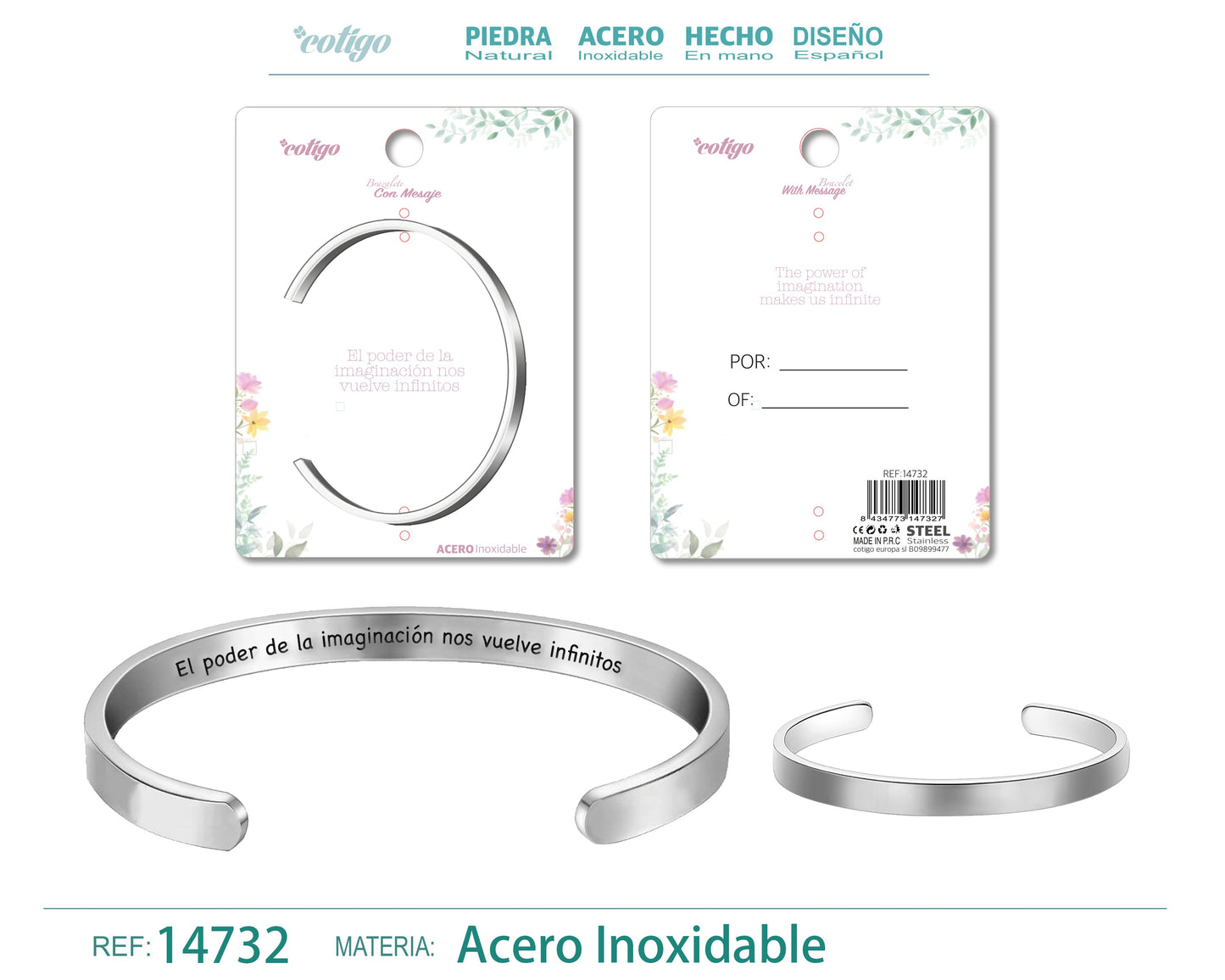 14732-Brazalete Acero con Mensaje Español