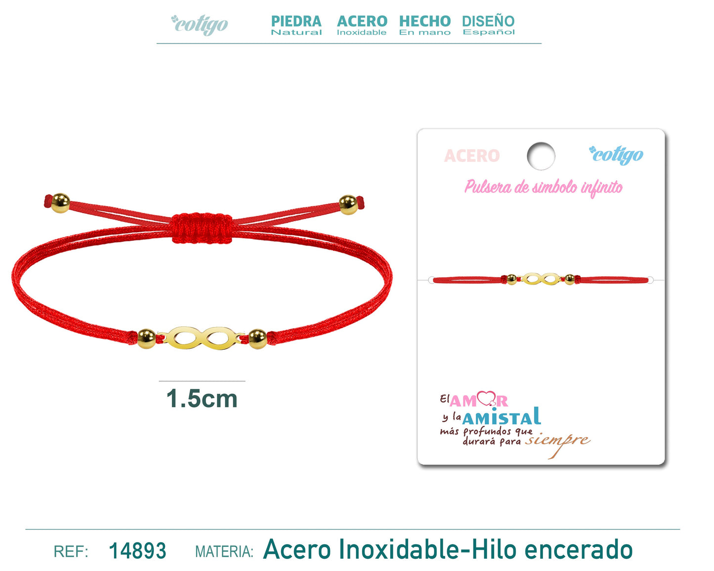 Pulsera Hilo encerado Rojo-Infinito Dorado