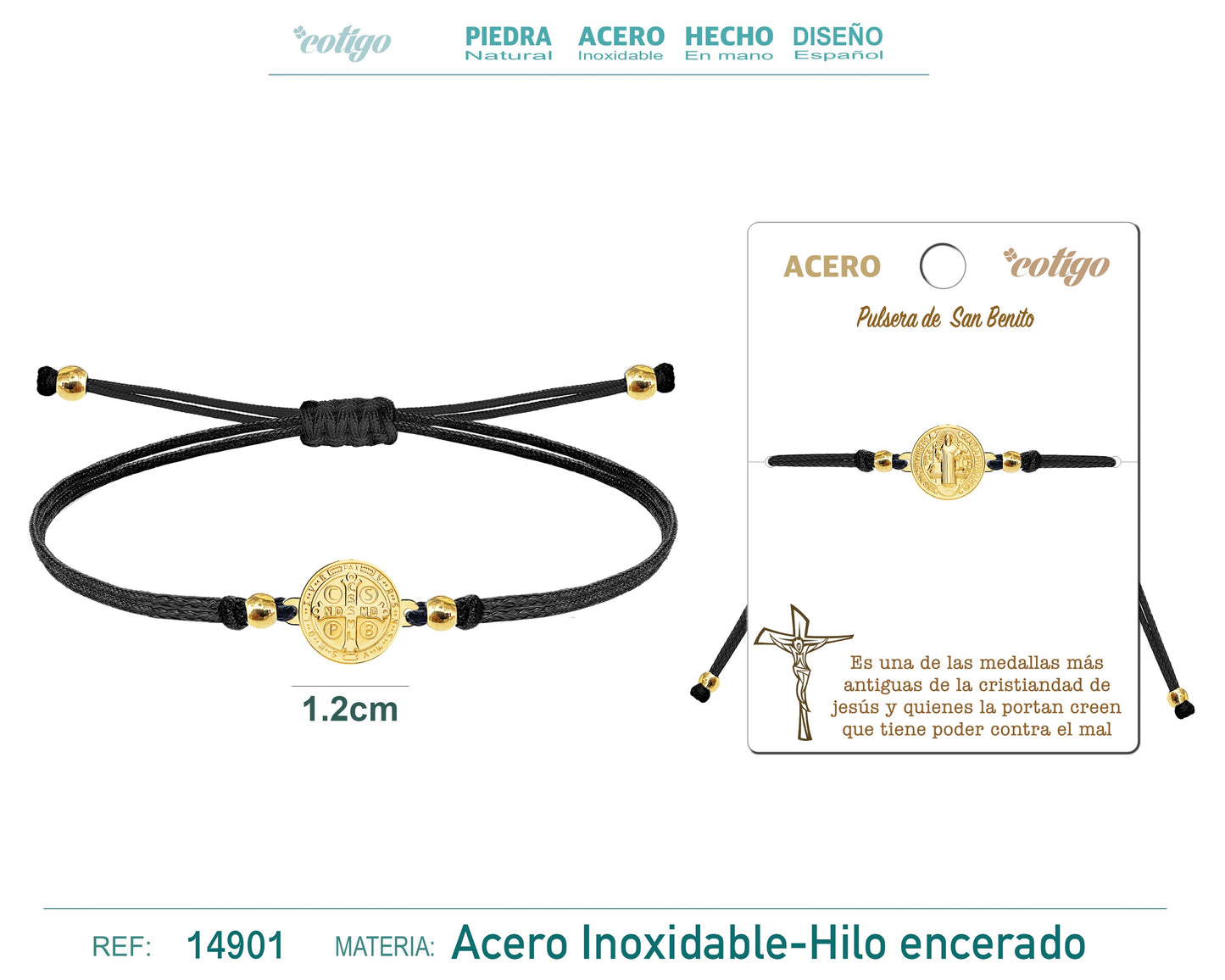Pulsera Hilo encerado Negro-SanBenito Dorado