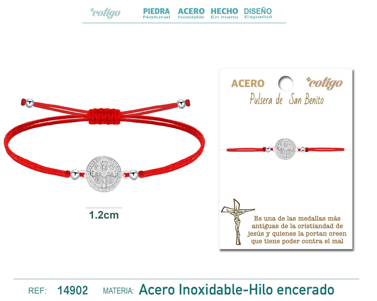 Pulsera Hilo encerado Rojo-San Benito Plateado