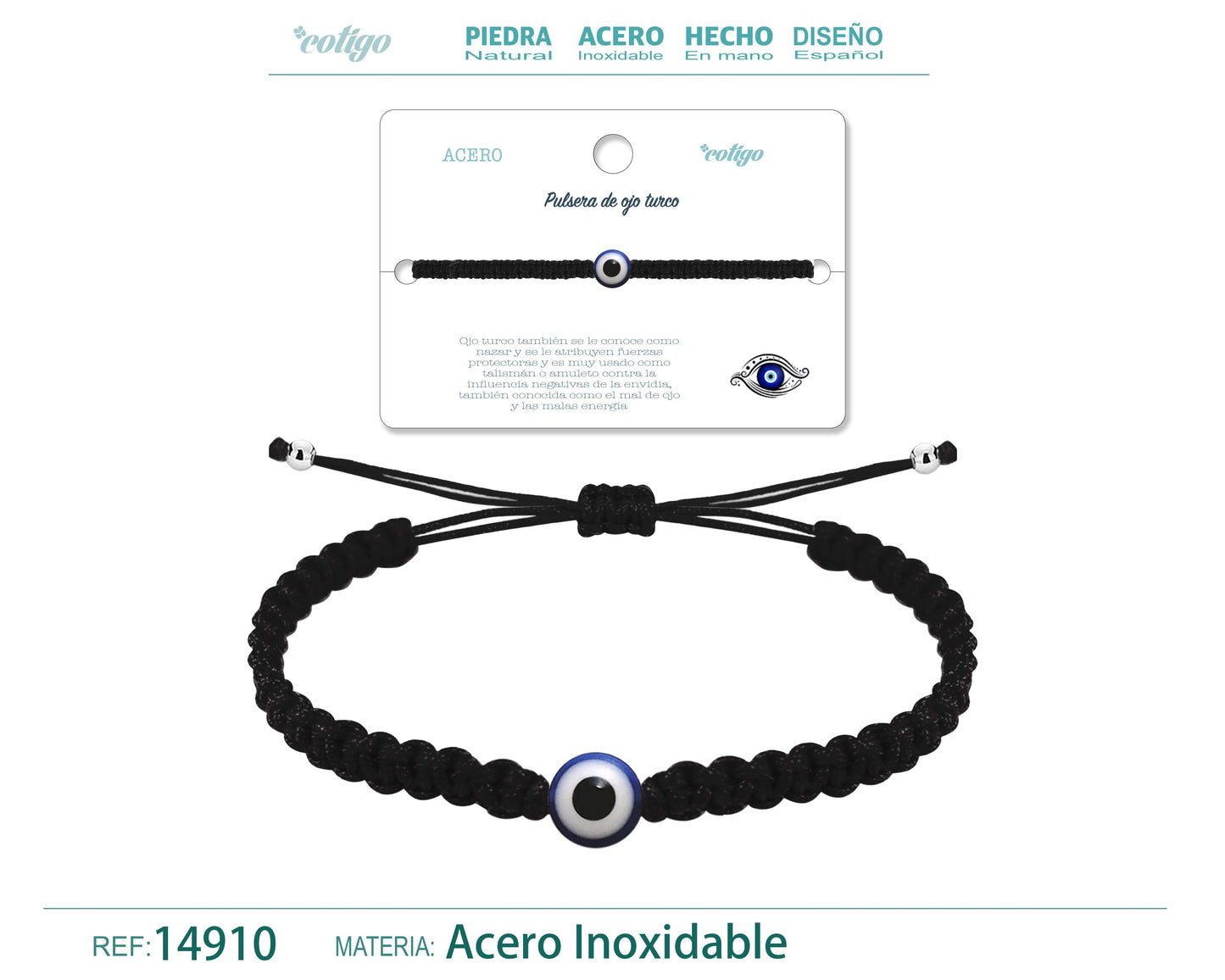 Pulsera Hilo Destino Negro-Ojo Turco