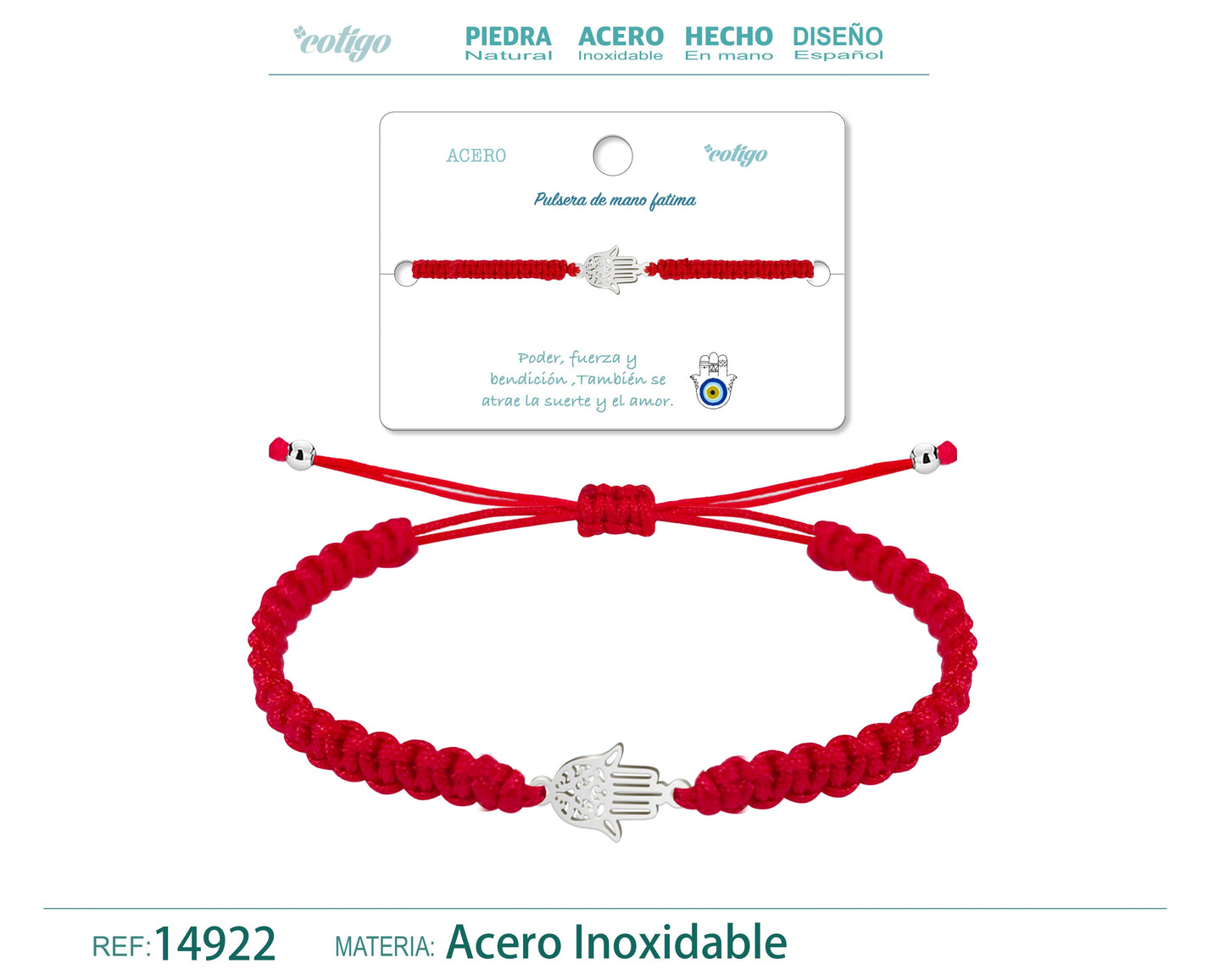 Pulsera Hilo Destino Rojo-Mano Fatima Plateado