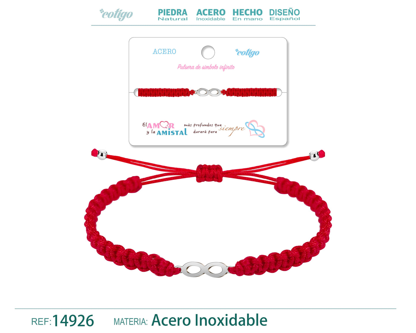 Pulsera Hilo Destino Rojo-Infinito Plateado