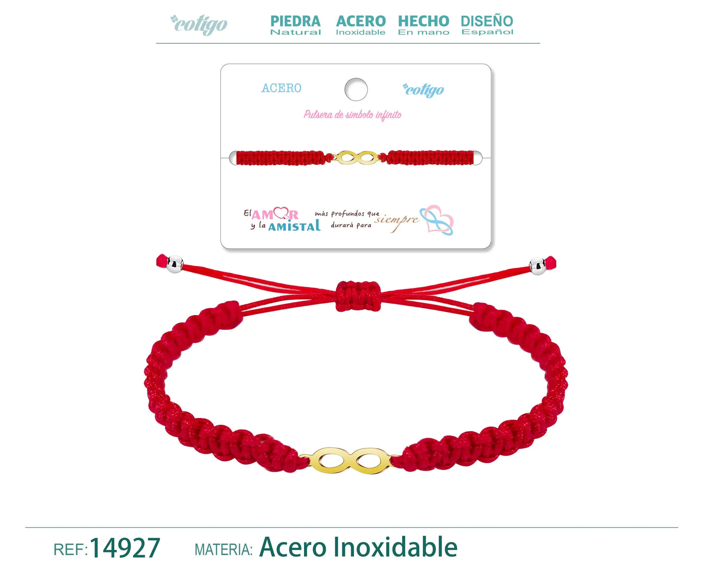 Pulsera Hilo trenzadoRojo-Infinito Dorado - cotigo