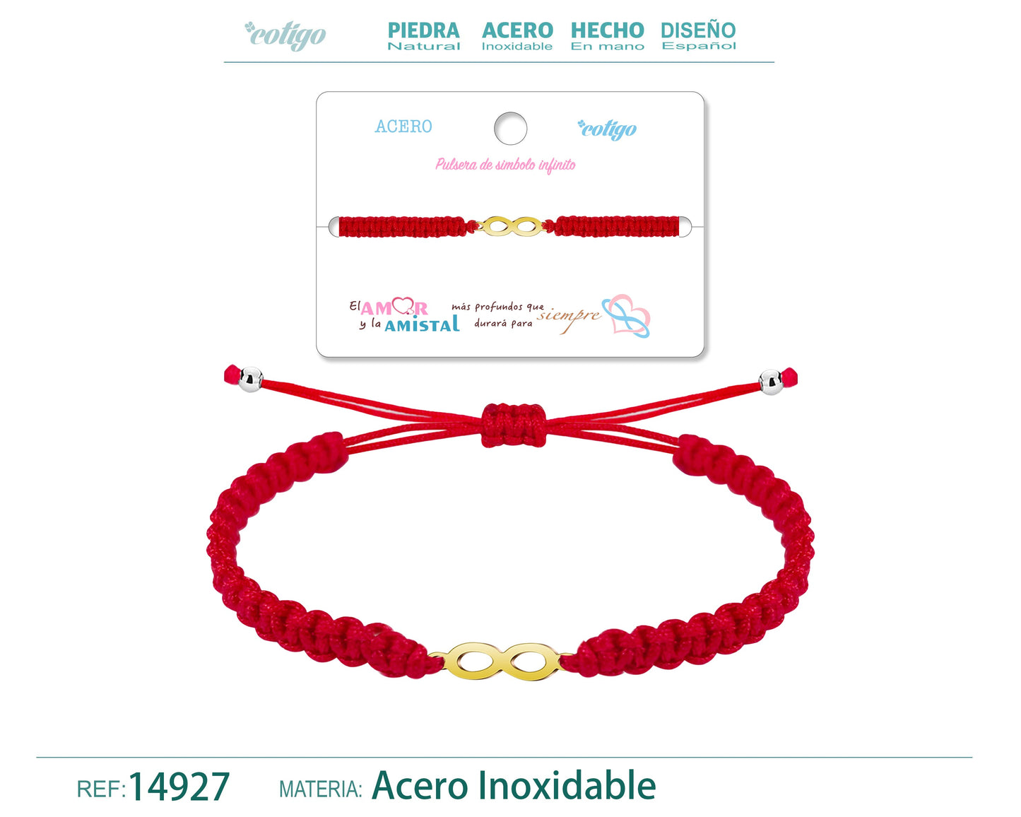 Pulsera Hilo Destino Rojo-Infinito Dorado