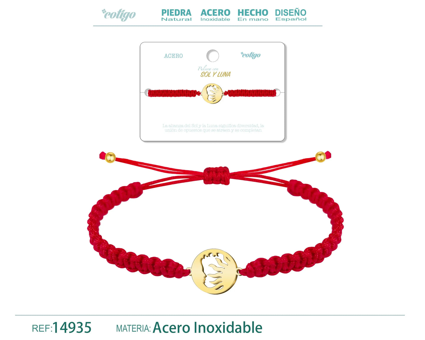 Pulsera Hilo Destino con Sol y Luna Acero Dorado - cotigo