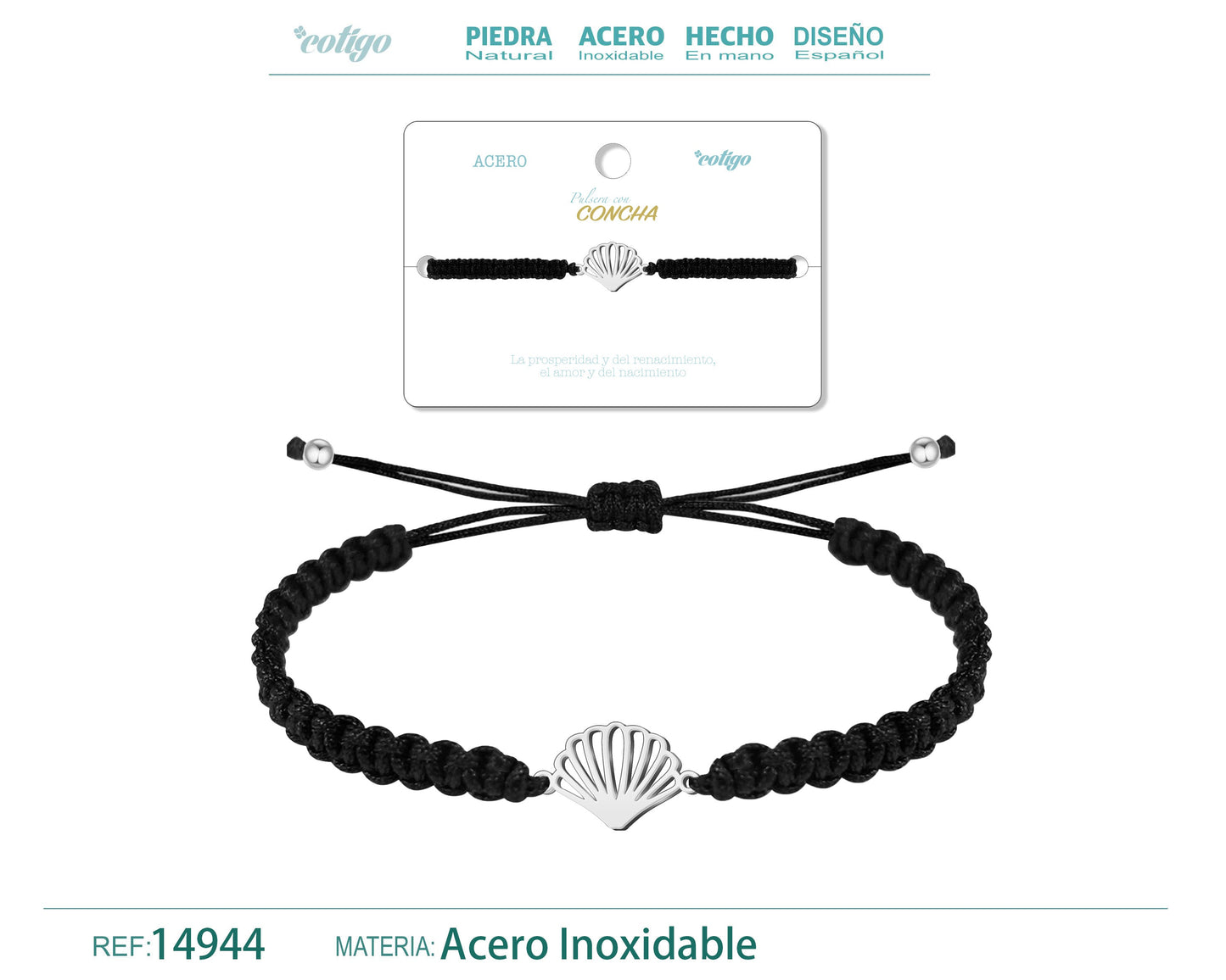 Pulsera Hilo Destino con La concha Acero Plateado