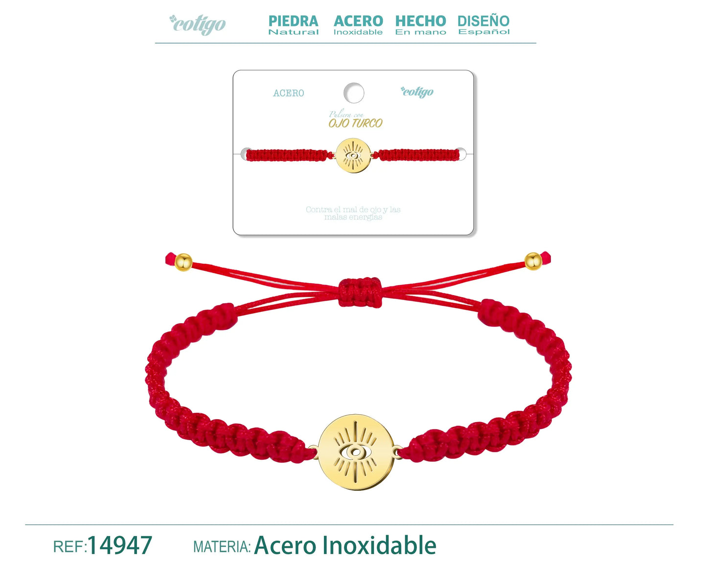 Pulsera Hilo Destino con Ojo Turco Acero Dorado - cotigo