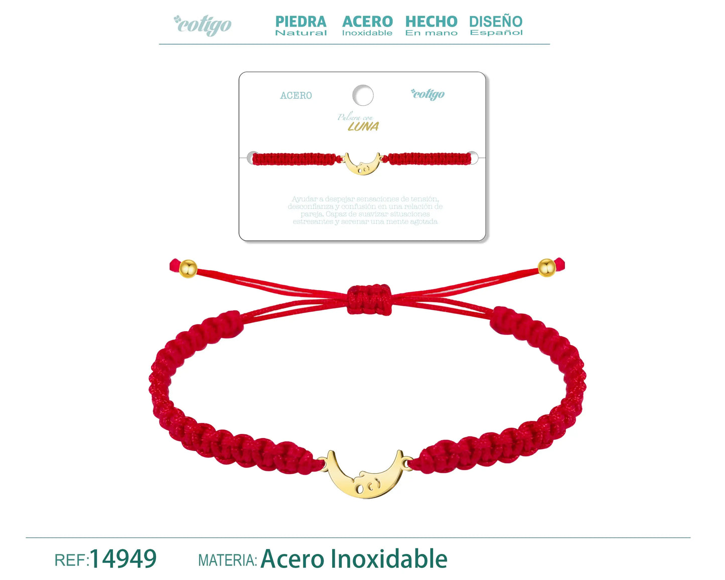 Pulsera Hilo Destino con Luna Acero Dorado - cotigo