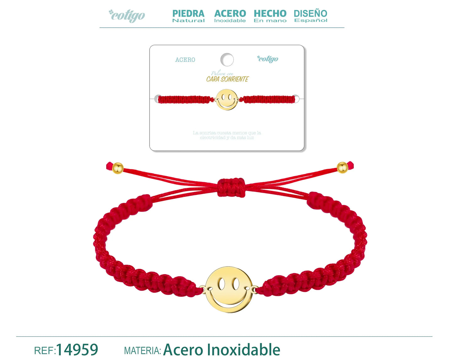 Pulsera Hilo Destino con Cara Sonriente Acero Dorado - cotigo