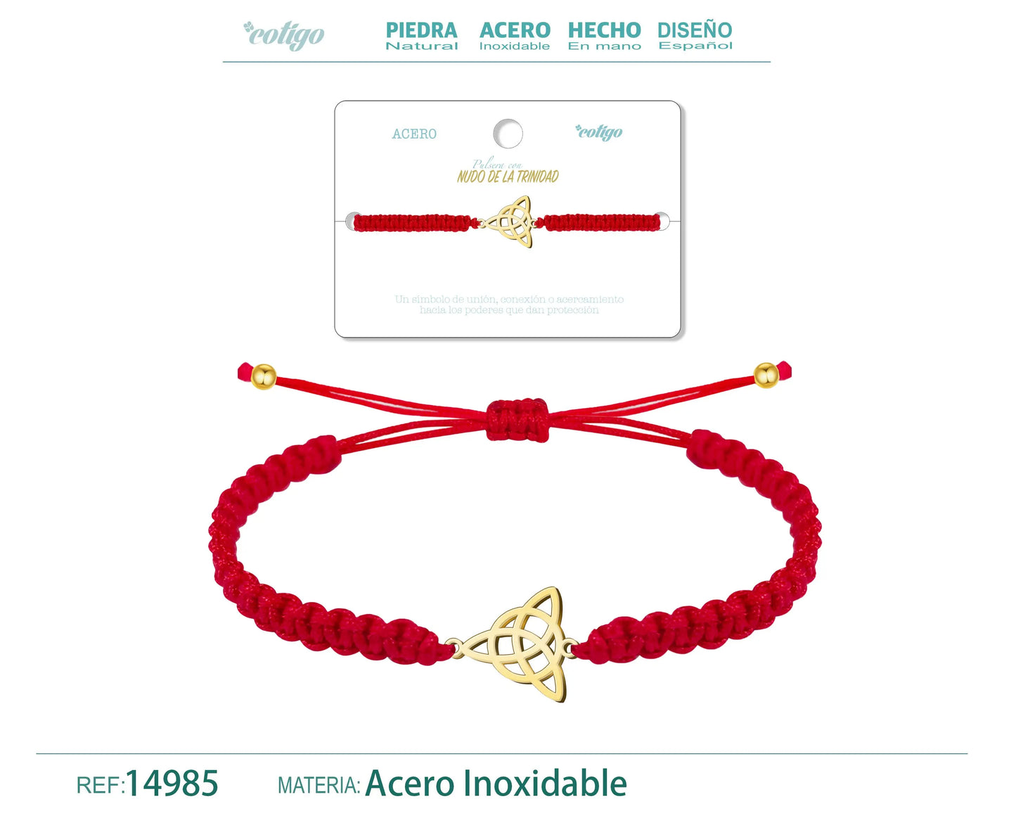 Pulsera Hilo Destino con Nudo de la Trinidad Acero Dorado - cotigo