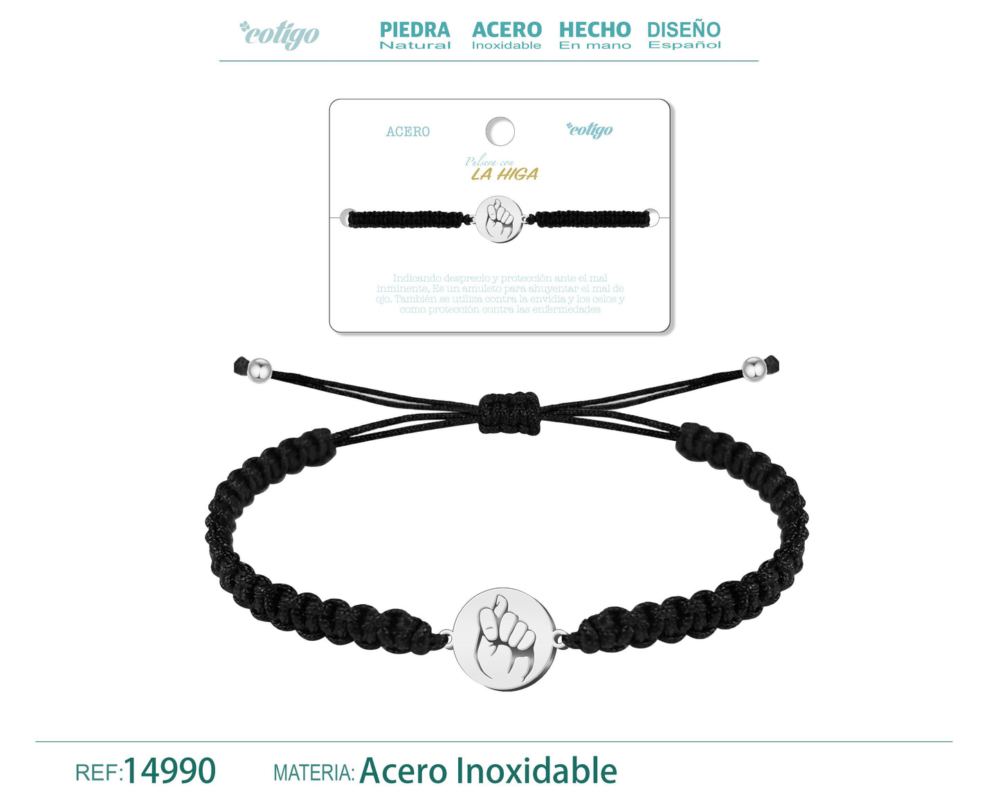Pulsera Hilo Destino con La Higa Acero Plateado