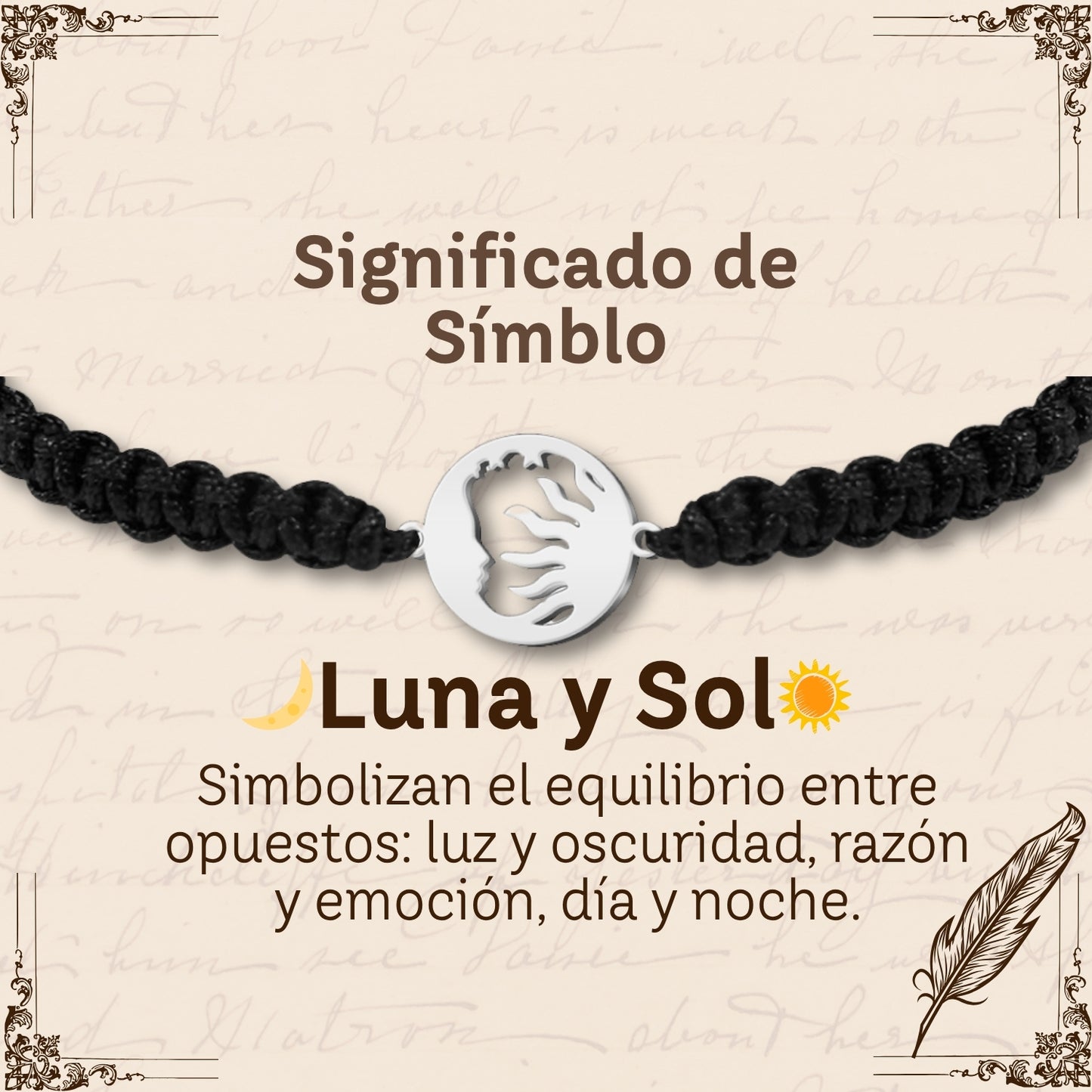 Pulsera Hilo Destino con Sol y Luna Acero Plateado