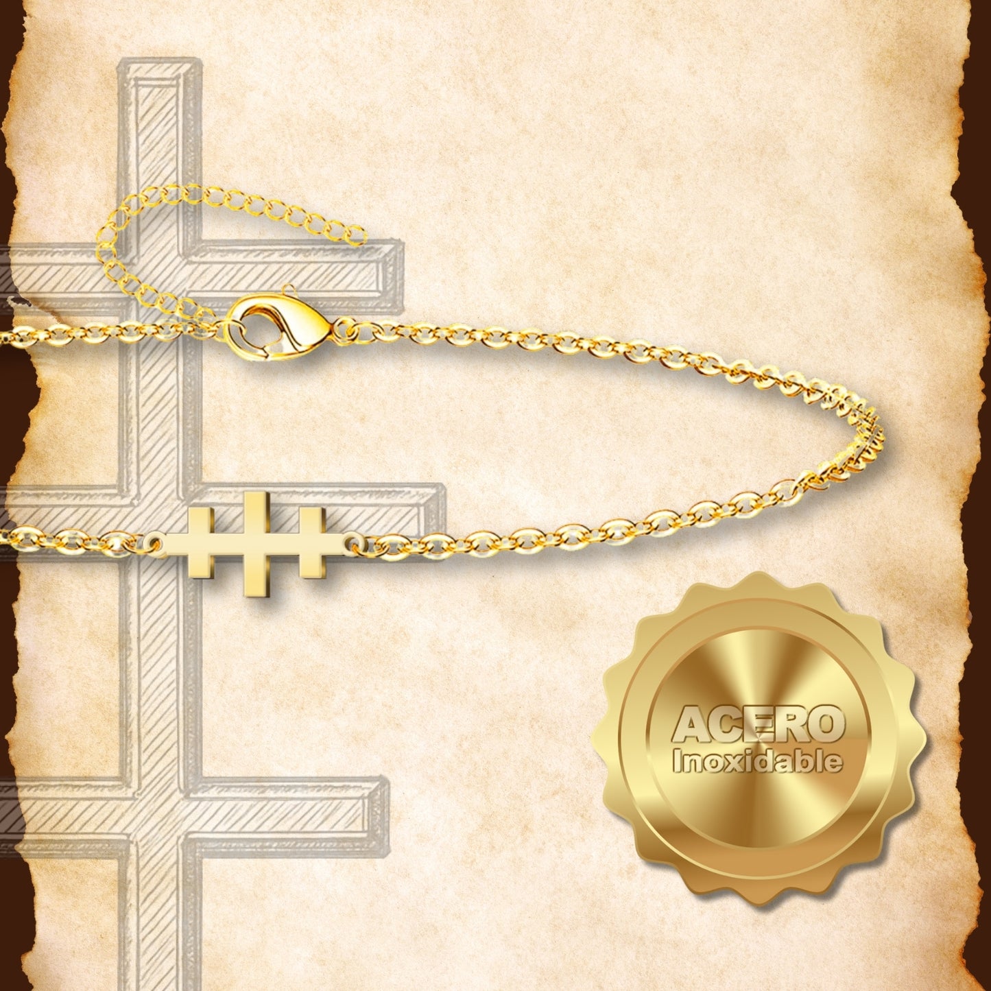 Pulsera Cruz de las Catacumbas Acero inoxidable color Dorado