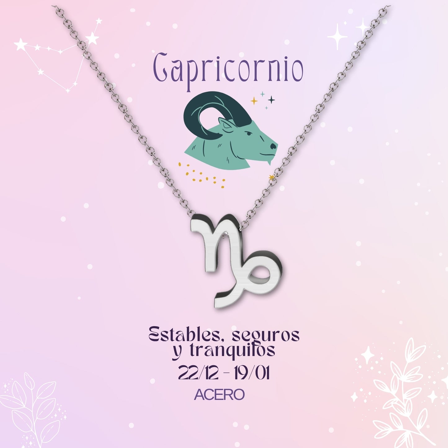 ✨Collar Zodíaco en acero inoxidable + Tarjeta con significado 💌 ¡Incluye pulsera 7 nudos y caja de regalo! 🎁✨