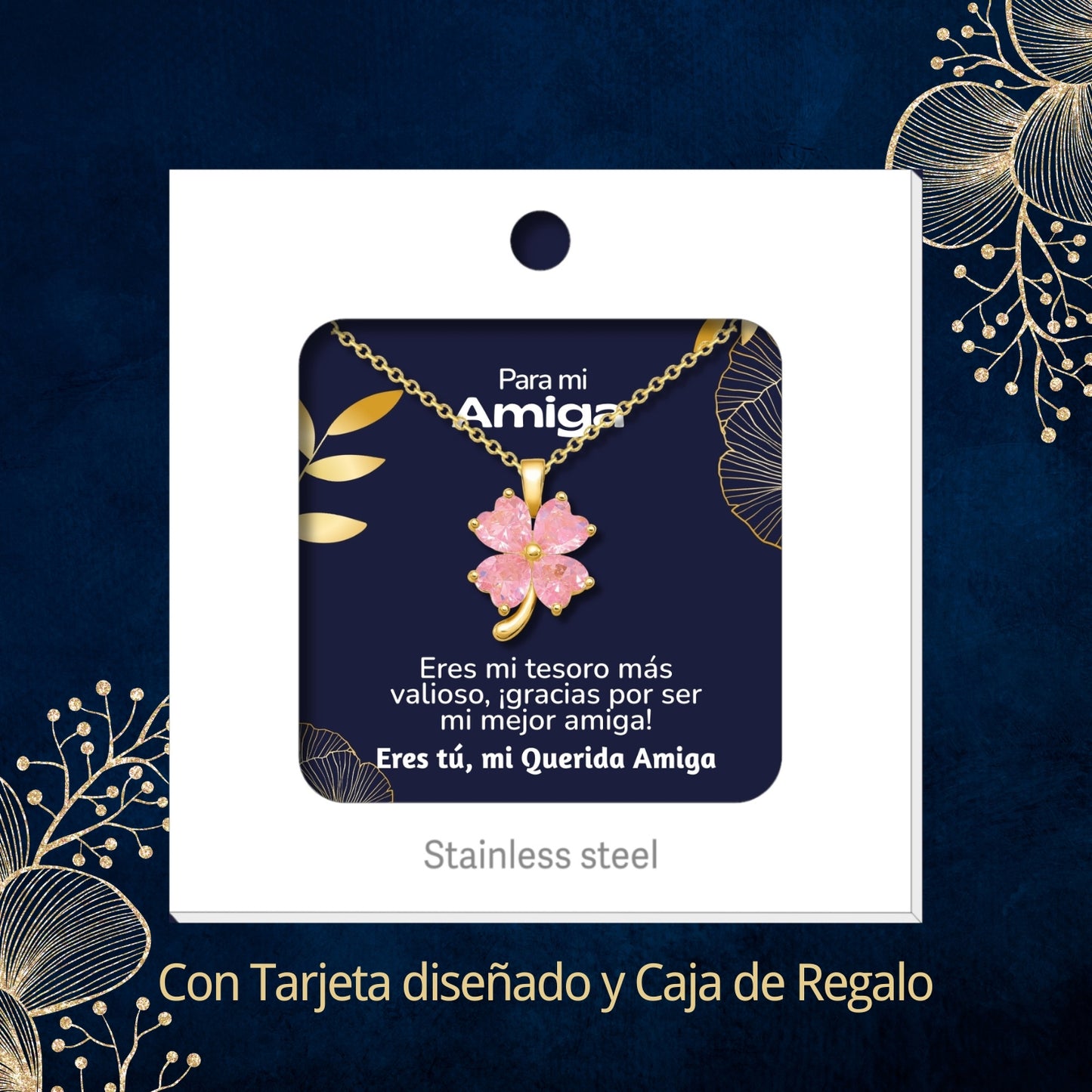 Collar Acero y colgante Cobre con Piedra Circonita para Regalar a Amiga