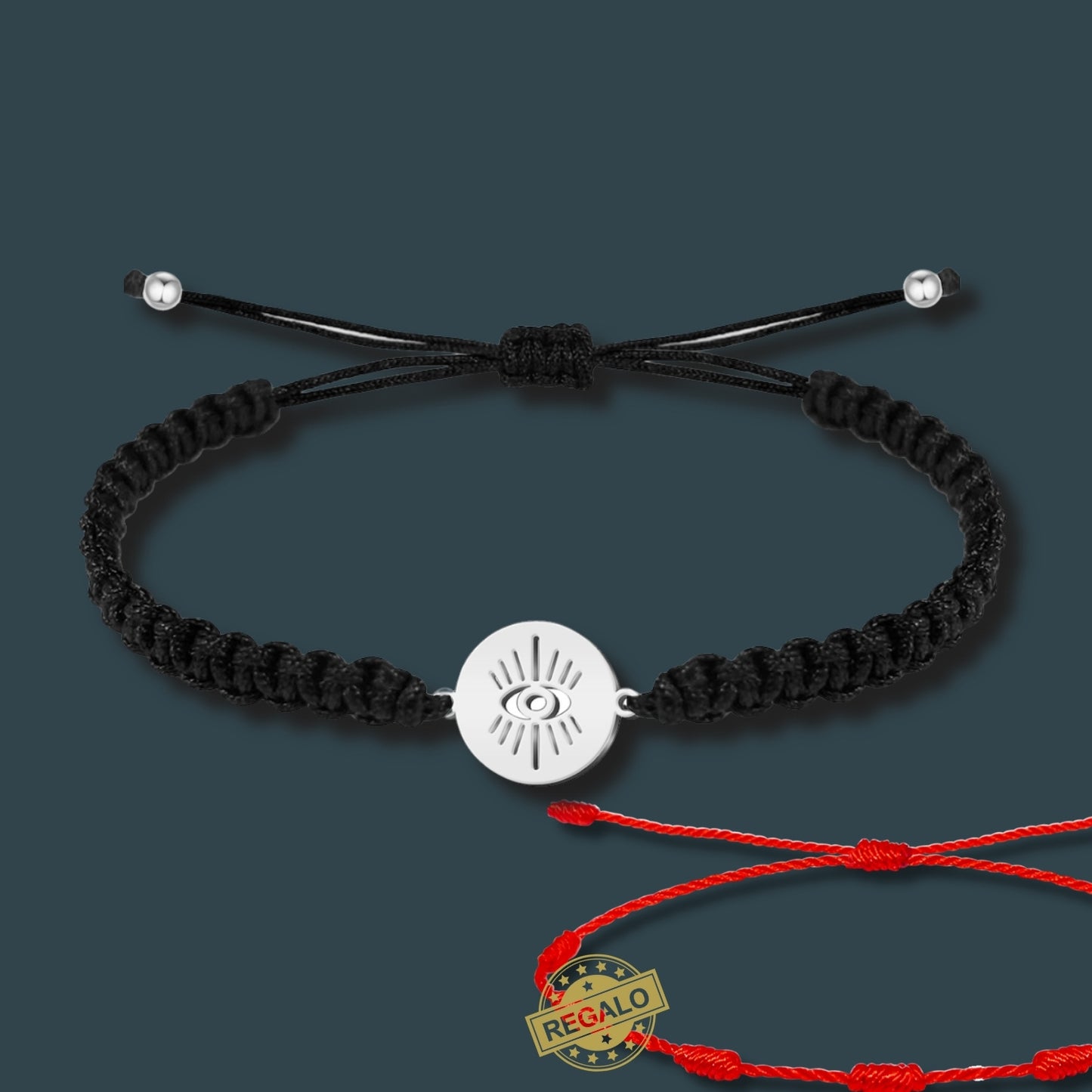 ✨Pulsera de Hilo Trenzado Hecha a Mano 🧵 con Amuleto de Suerte y Protección 🍀 Acero Inoxidable 💎 ¡Incluye Pulsera 7 Nudos de Regalo! 🎁