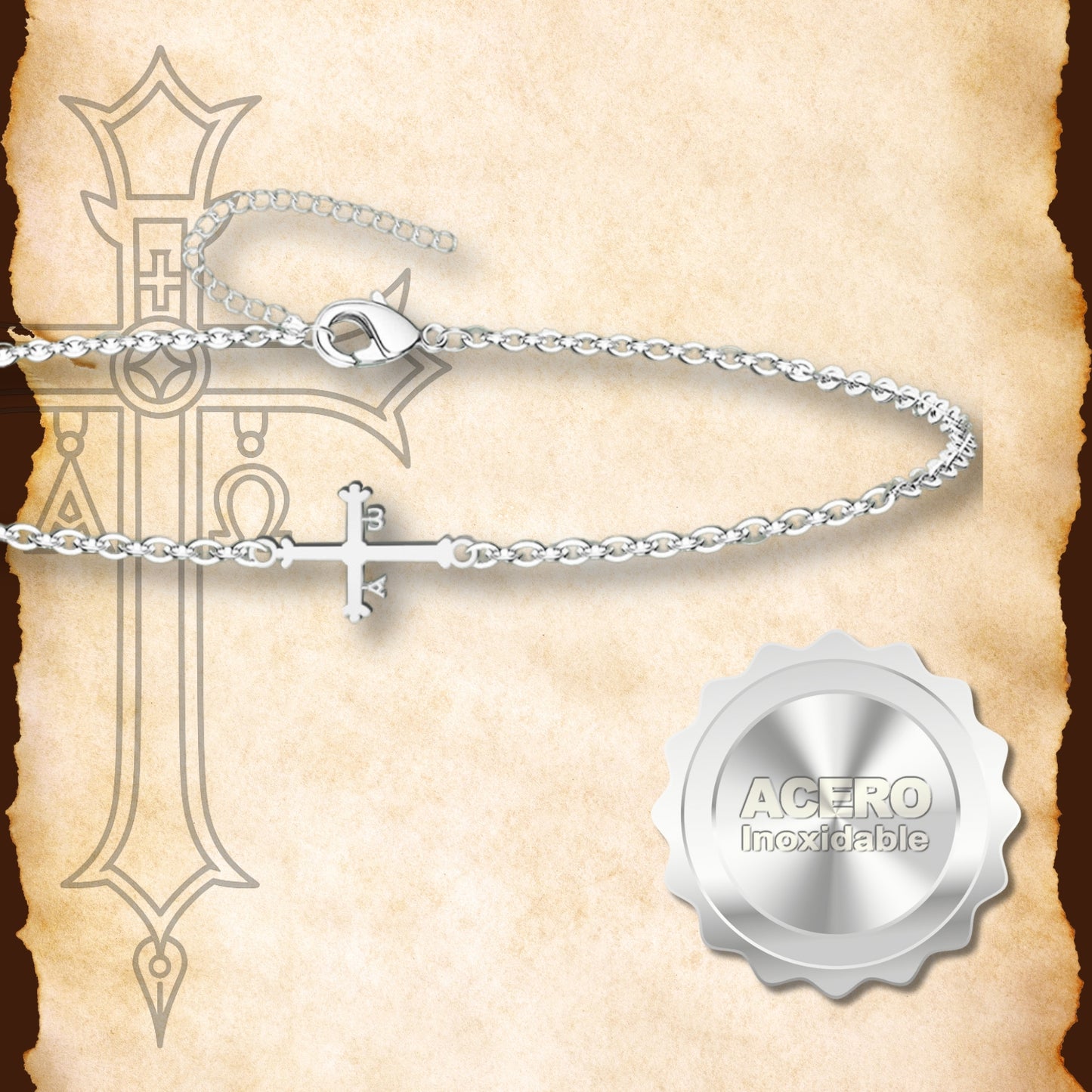 Pulsera Cruz de la Victoria Acero Plateado