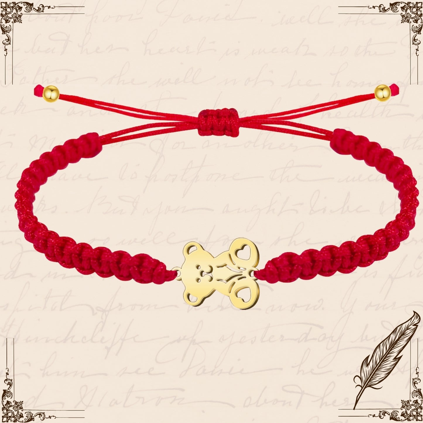 Pulsera Hilo Destino con Oso Acero Dorado