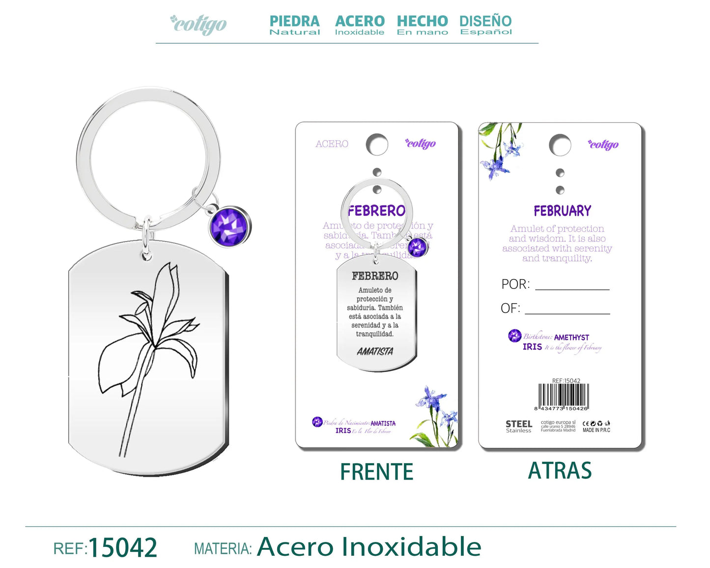 Llavero Acero para Nacimiento de Febrero - cotigo