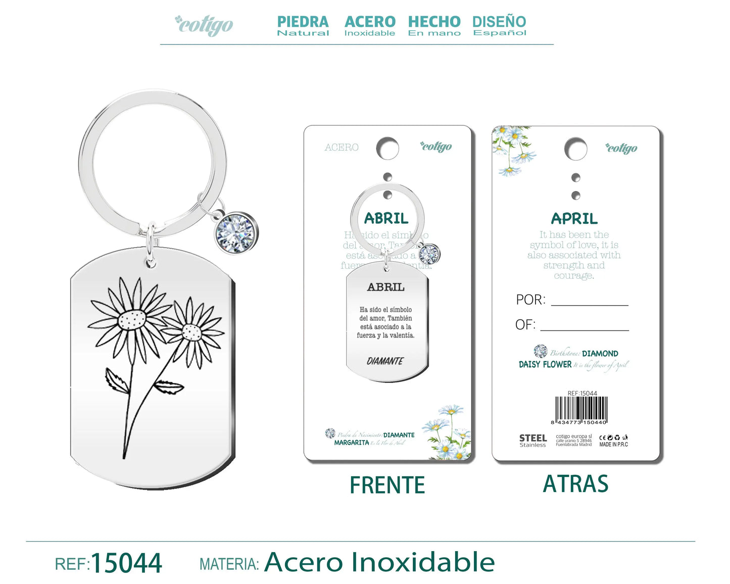 15044-Llavero Acero para Nacimiento de Abril - cotigo
