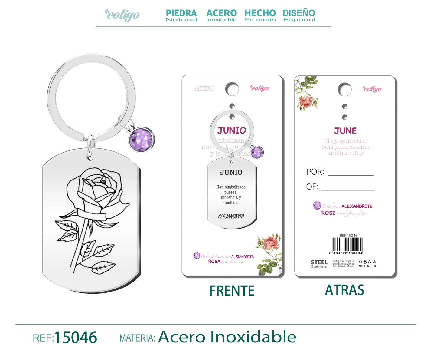 15046-Llavero Acero para Nacimiento de Junio - cotigo