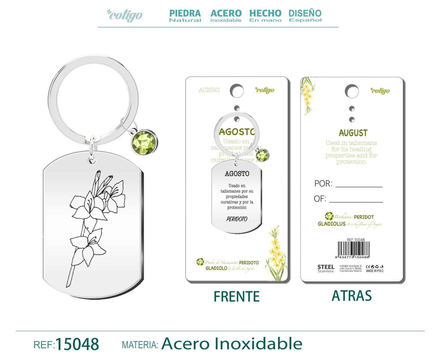 15048-Llavero Acero para Nacimiento de Agosto - cotigo