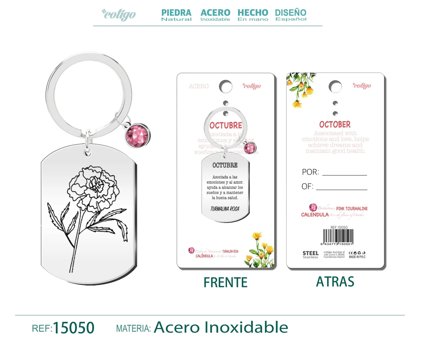 15050-Llavero Acero para Nacimiento de Octubre - cotigo